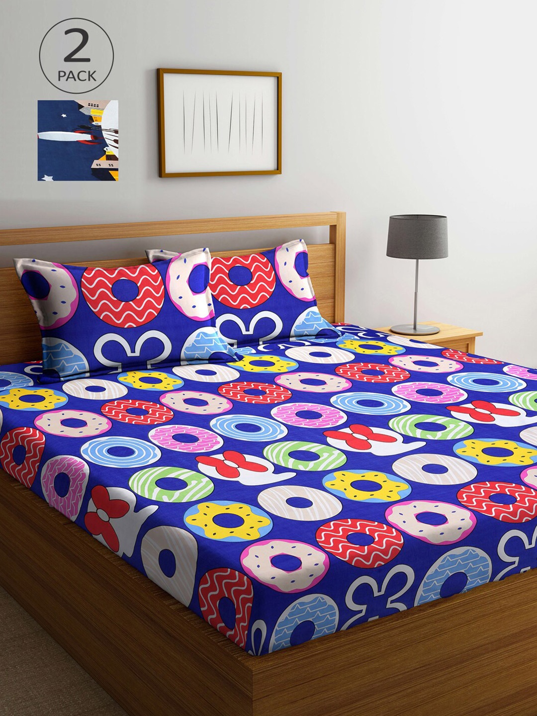 

Arrabi Multicoloured Cartoon Characters 210 TC 2 King Bedsheet with 4 Pillow Covers, Multi