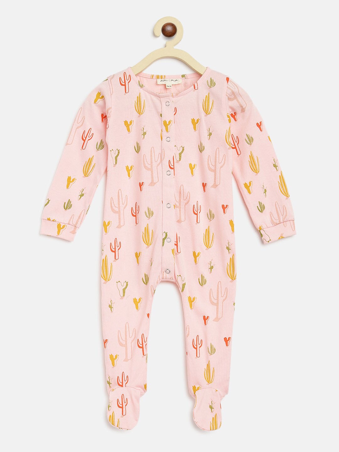 

am ma Kids Pink & Orange Printed Sleepsuit
