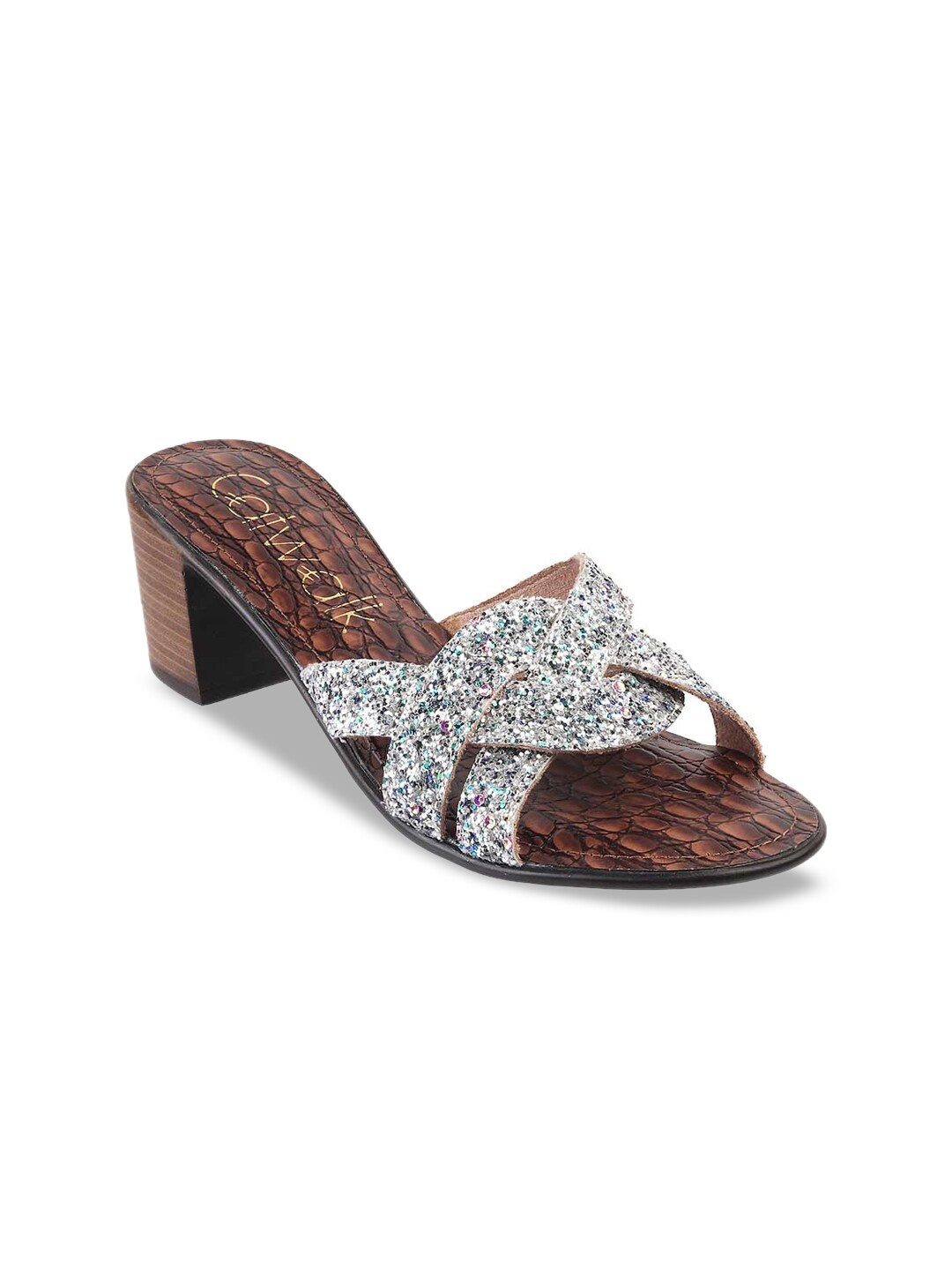 

Catwalk Silver-Toned Embellished Block Sandals