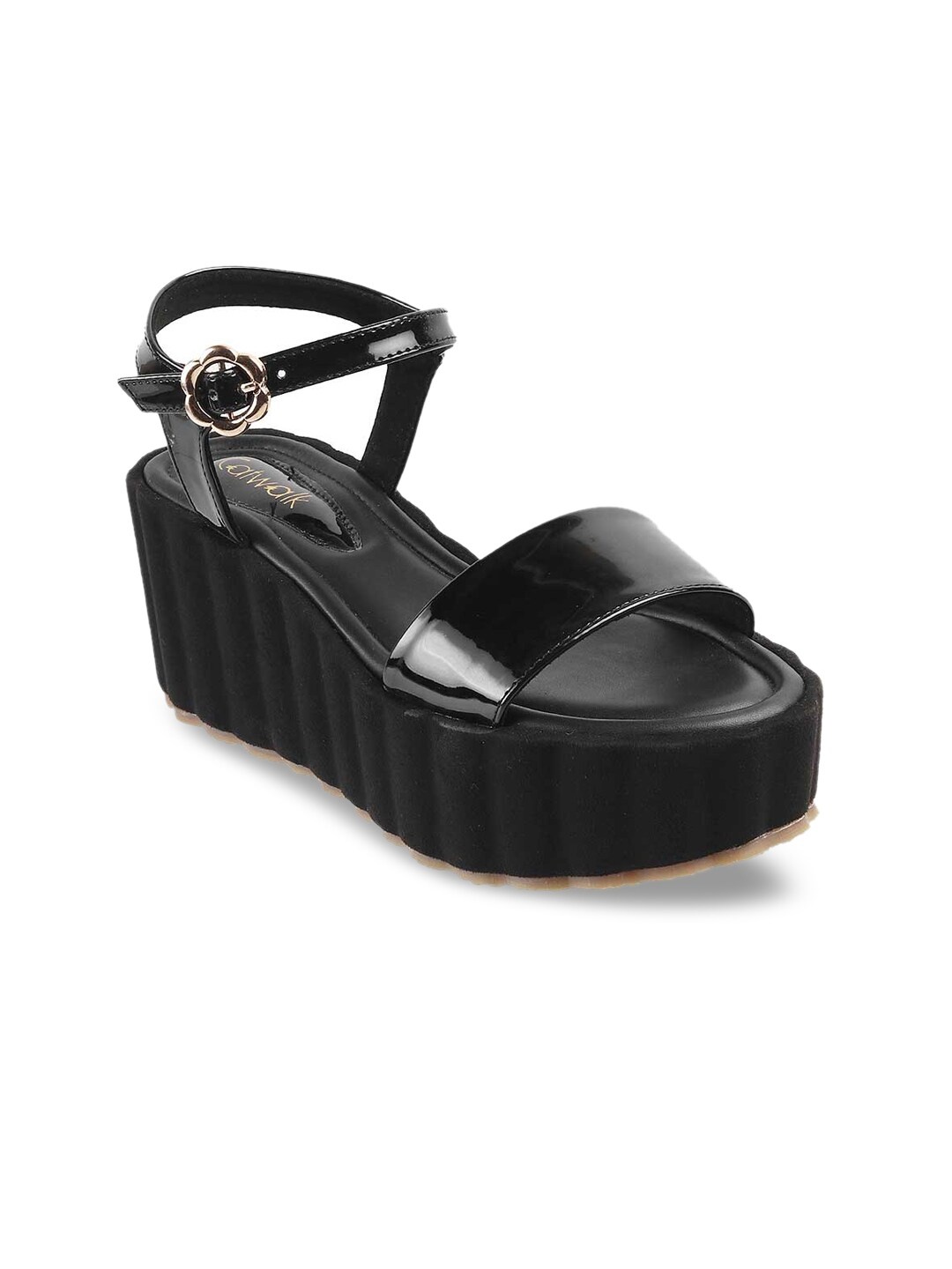 

Catwalk Black Wedge Sandals with Buckles