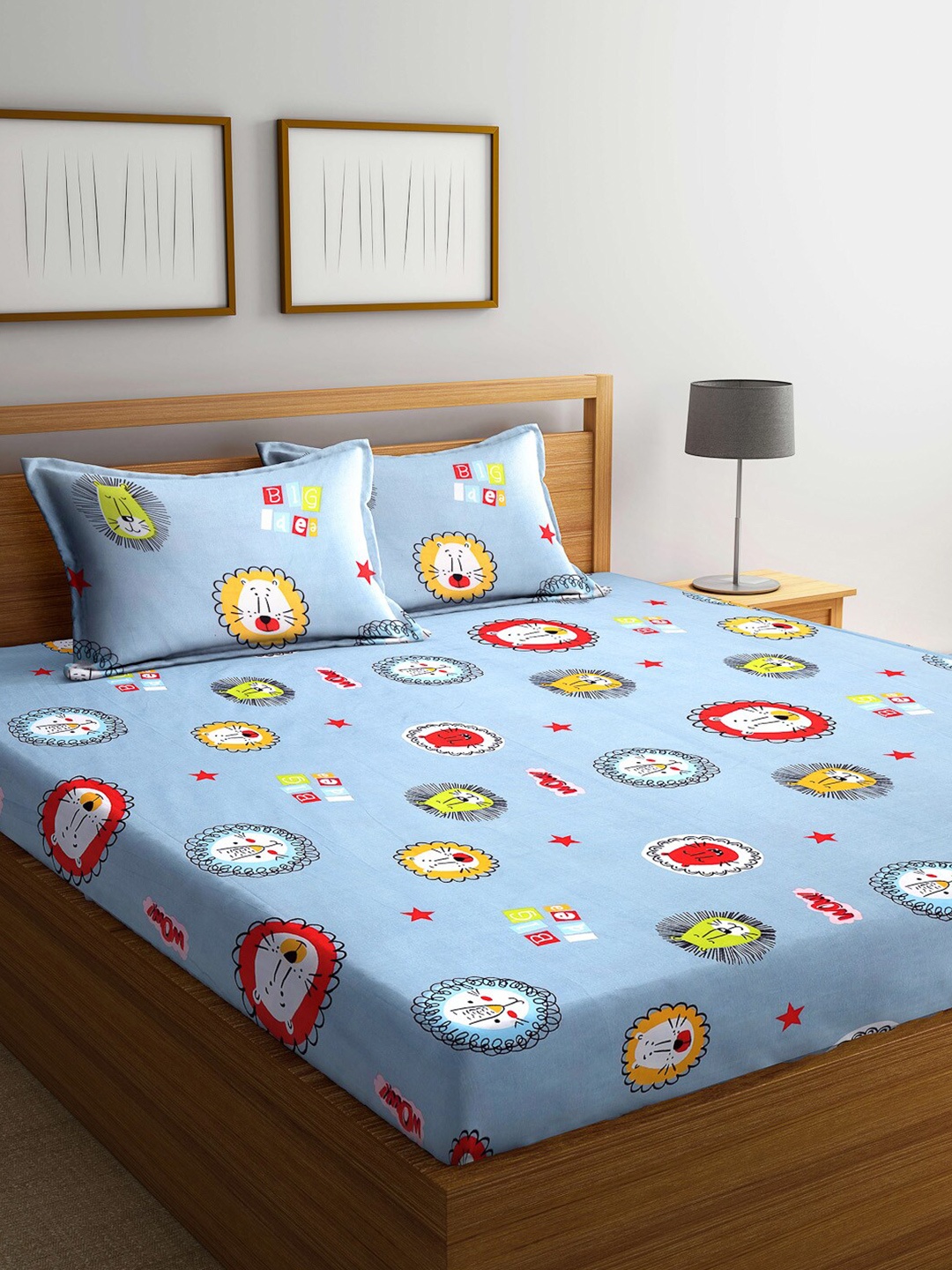 

KLOTTHE Multicoloured Cartoon Characters Printed 210 TC King Bedsheet with 2 Pillow Covers, Multi