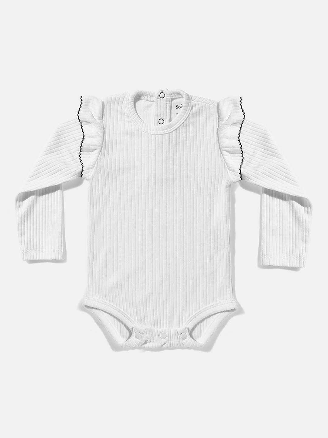 

Softsens Infants Girls White Striped Ribbed Bodysuit