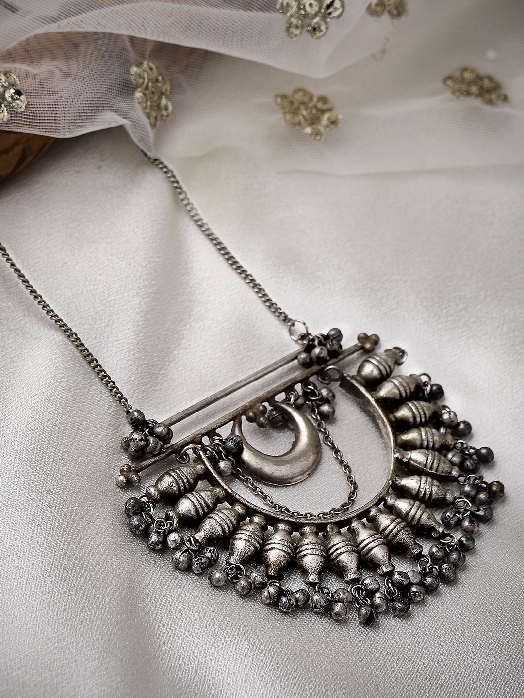

Rubans Oxidised Silver-Plated Beaded Necklace