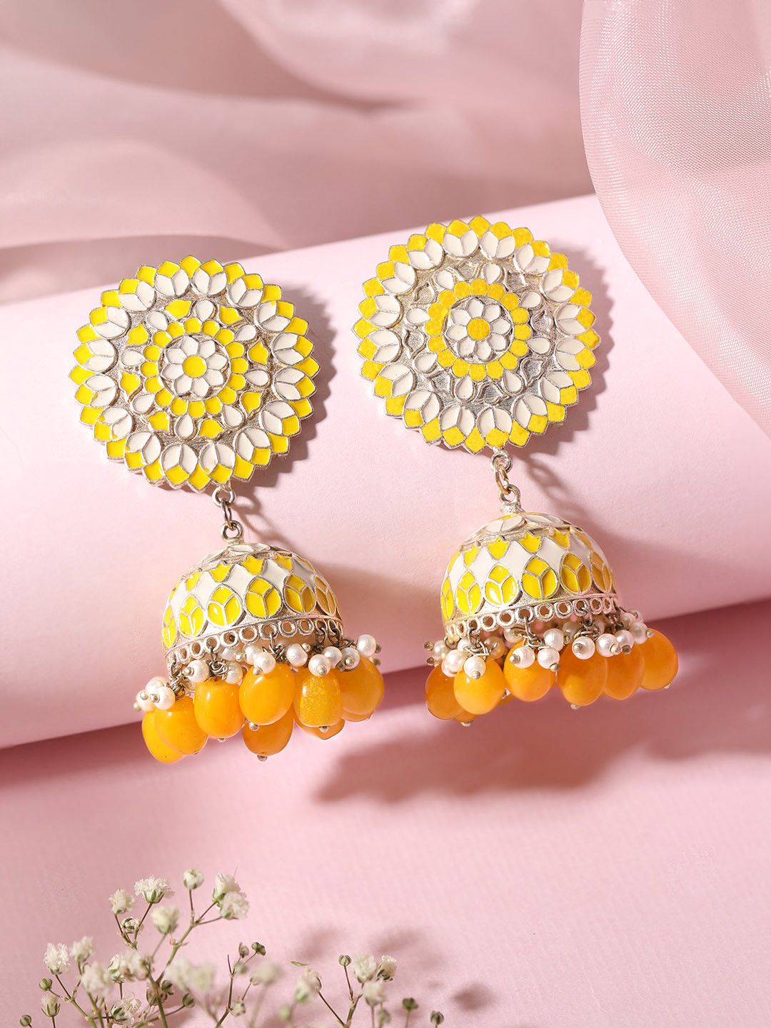 

Rubans Silver-Toned Dome Shaped Jhumkas Earrings