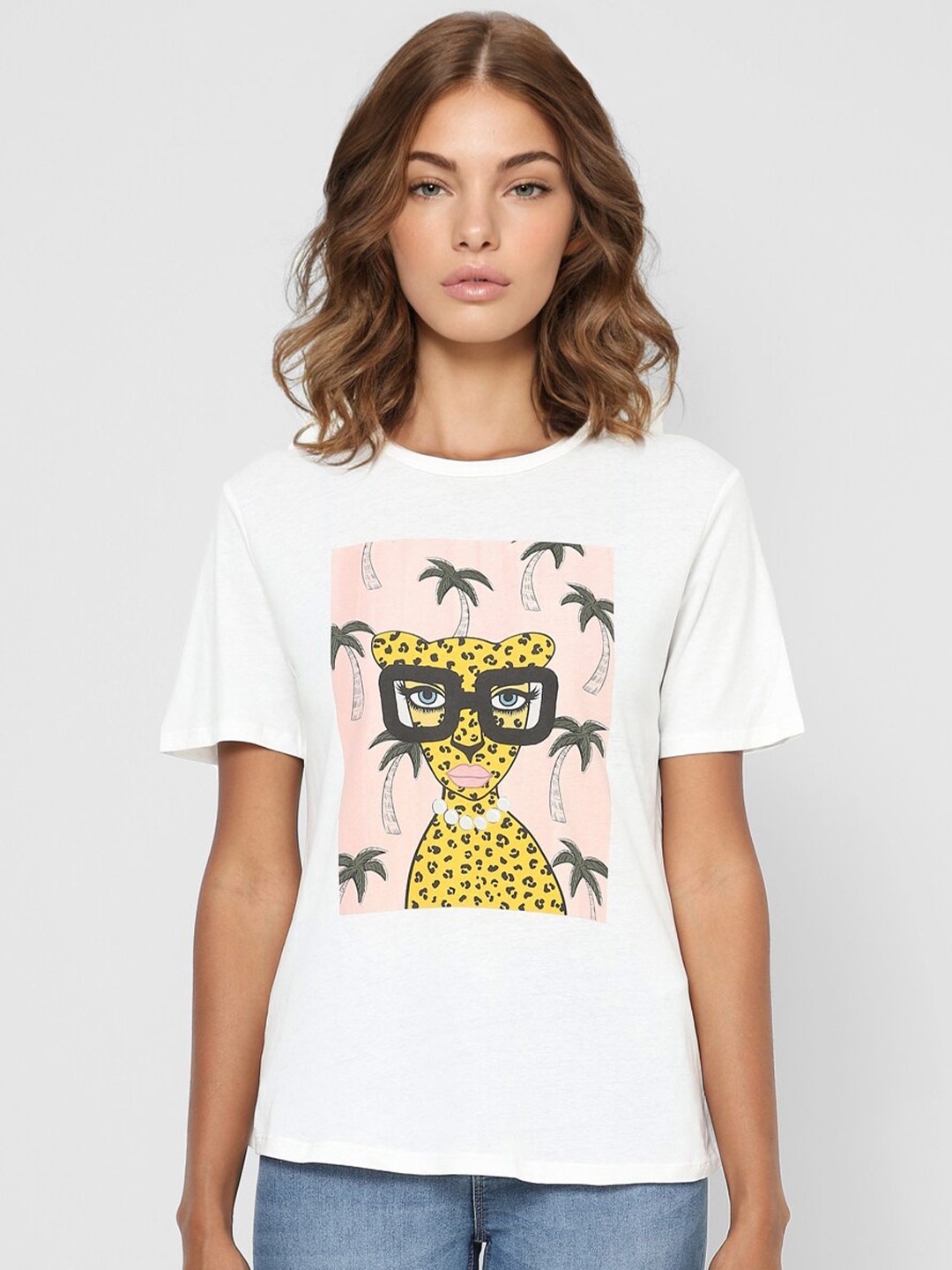 

ONLY Women White Printed T-shirt