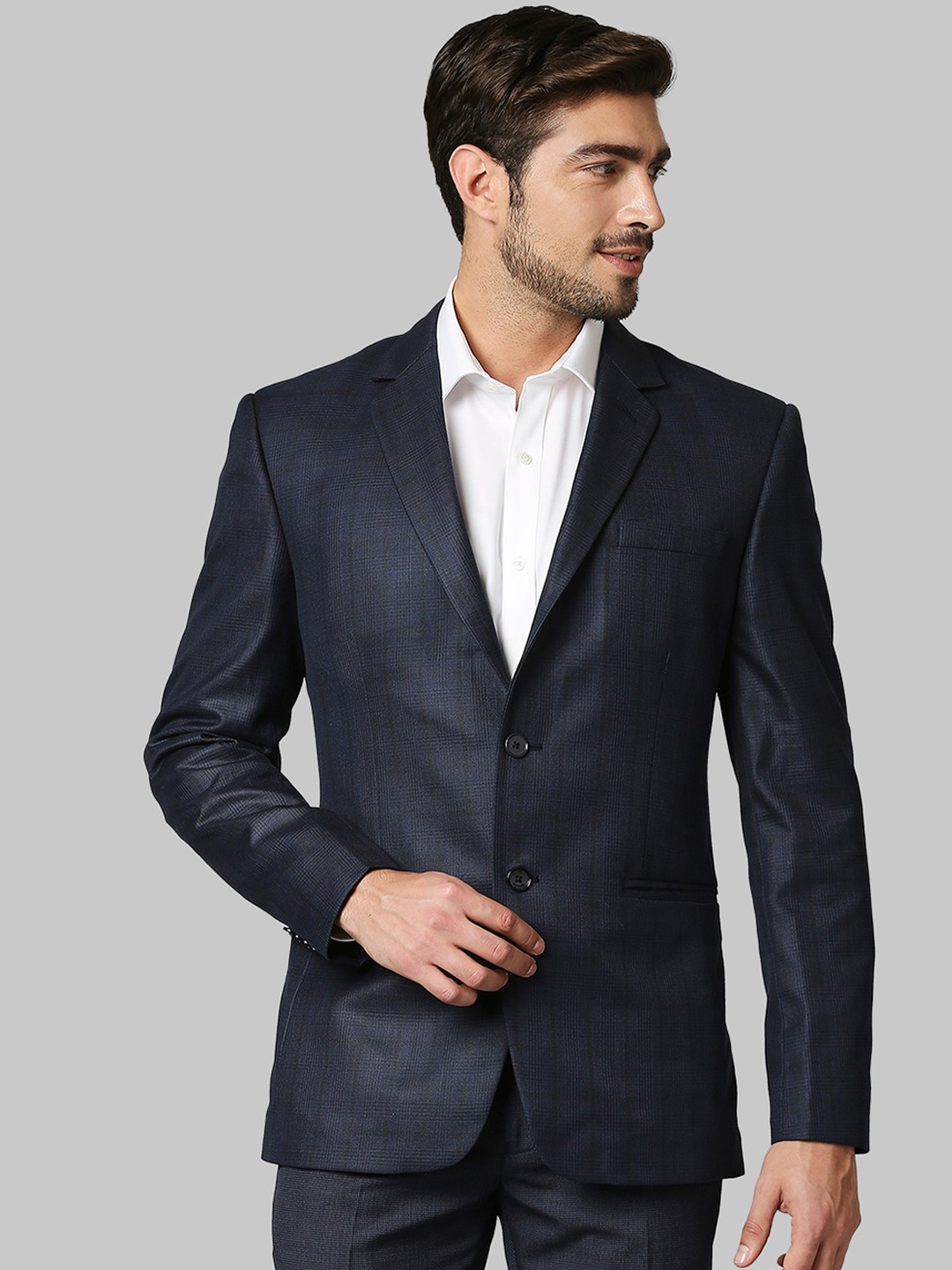 

Raymond Men Blue Checked Single-Breasted Formal Blazer