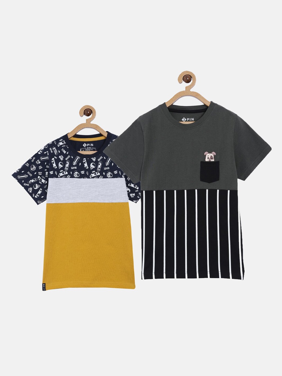 

3PIN Boys Black & Yellow 2 Colourblocked Pockets T-shirt