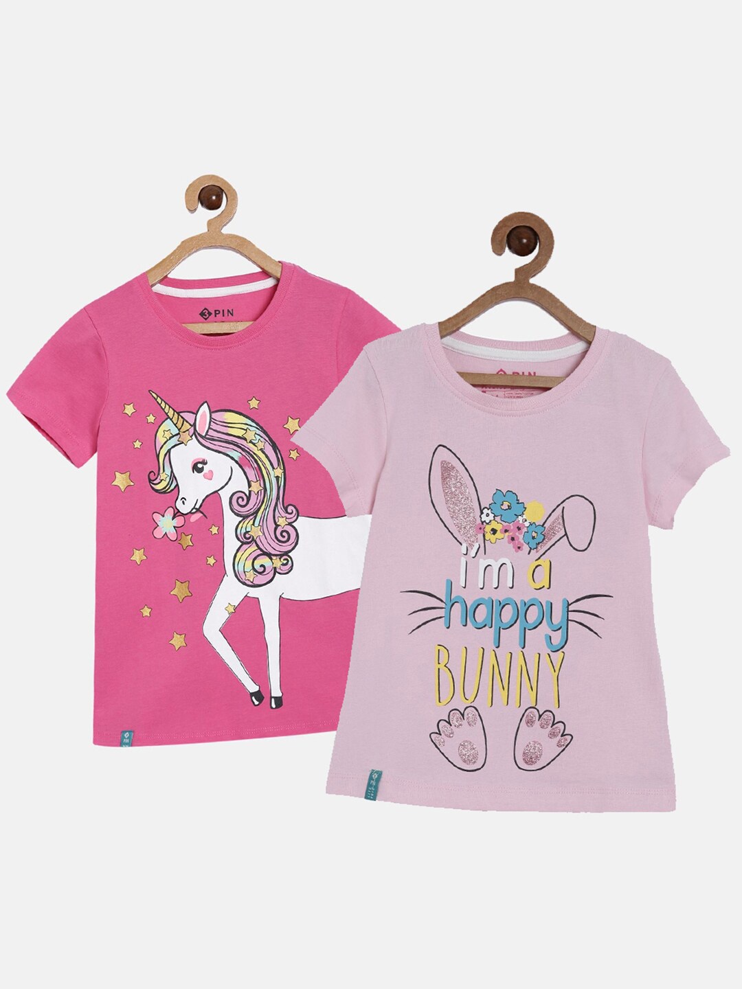 

3PIN Girls Pack of 2 Printed T-shirt, Pink