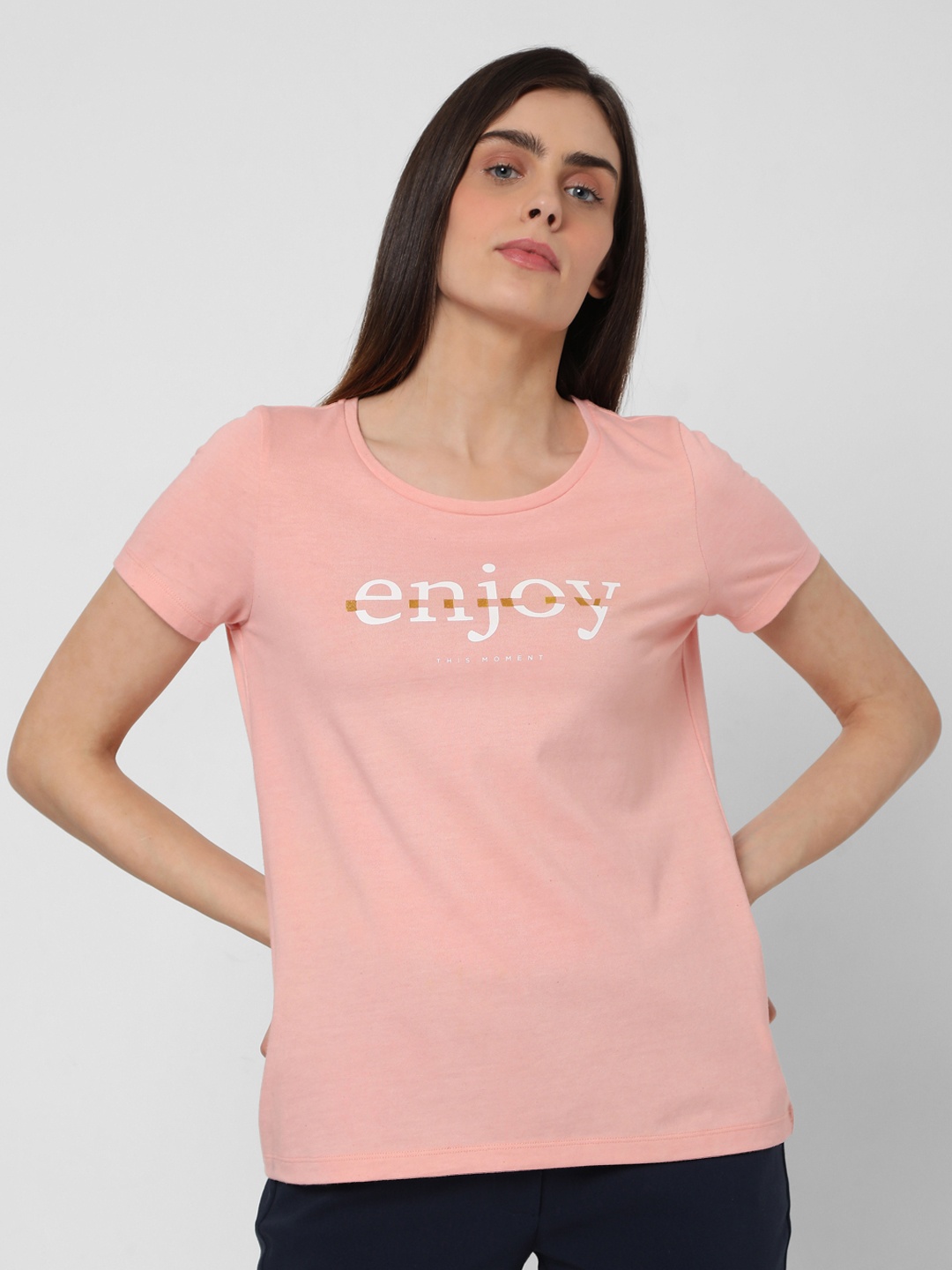 

Vero Moda Women Pink Typography Printed T-shirt