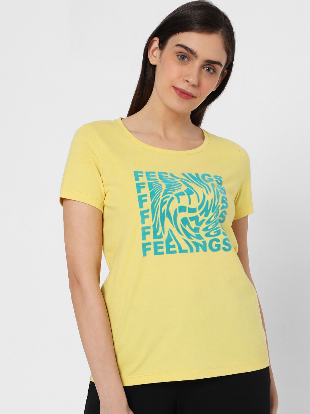 

Vero Moda Women Yellow Typography Printed T-shirt
