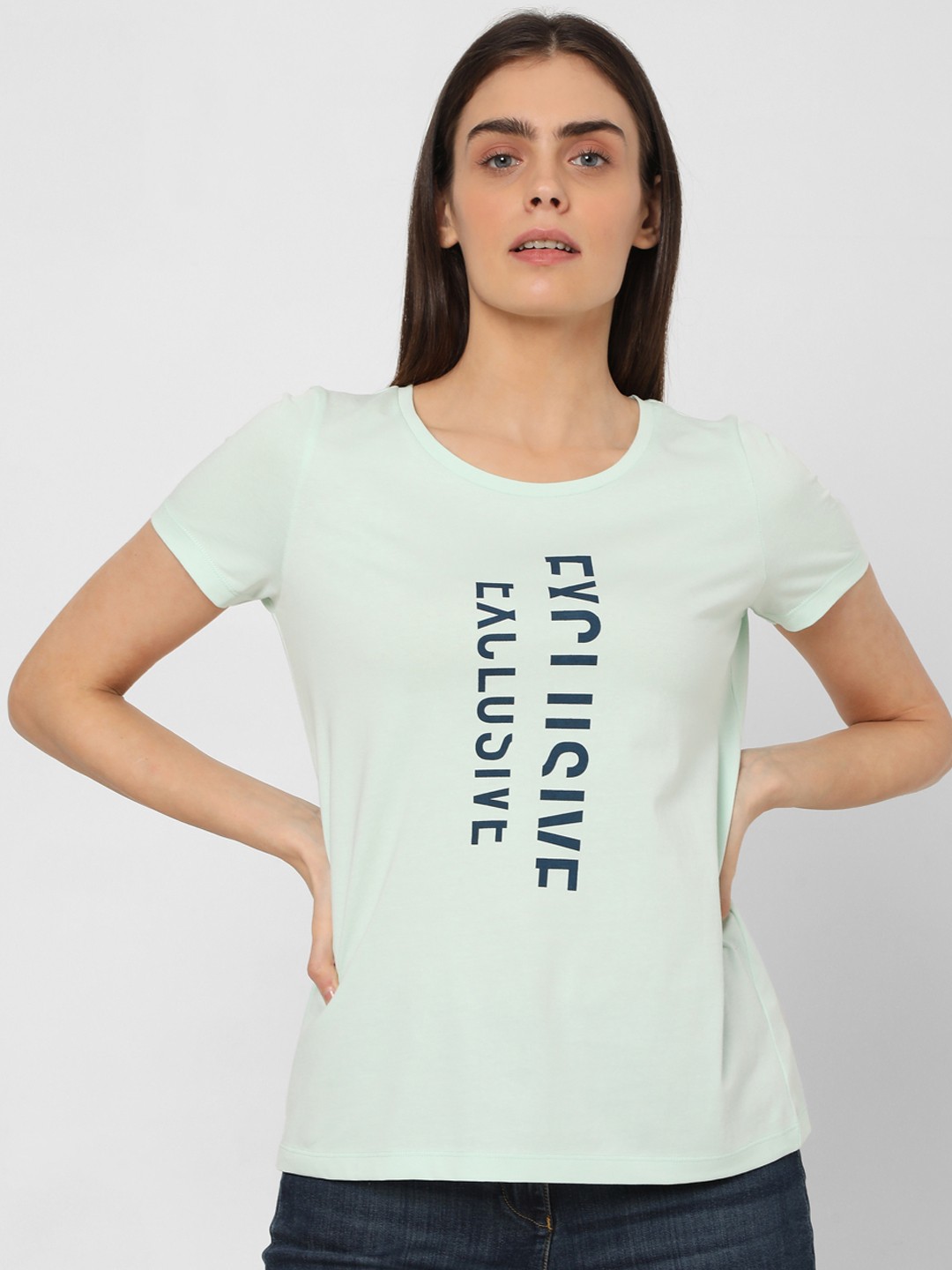 

Vero Moda Women Mint Green Typography Printed T-shirt