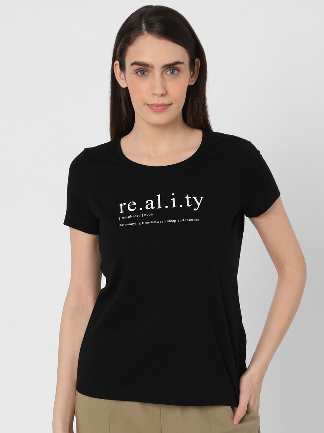 

Vero Moda Women Black Typography Printed T-shirt