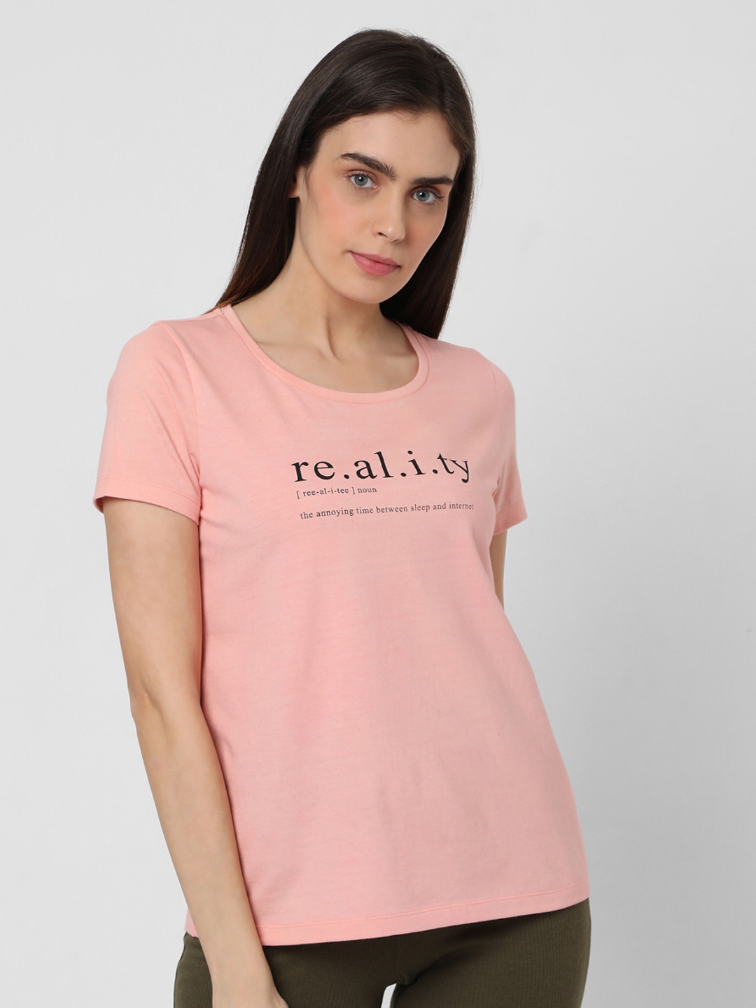 

Vero Moda Women Pink Typography Printed T-shirt