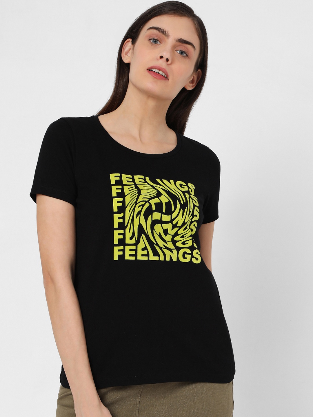 

Vero Moda Women Black Typography Printed T-shirt
