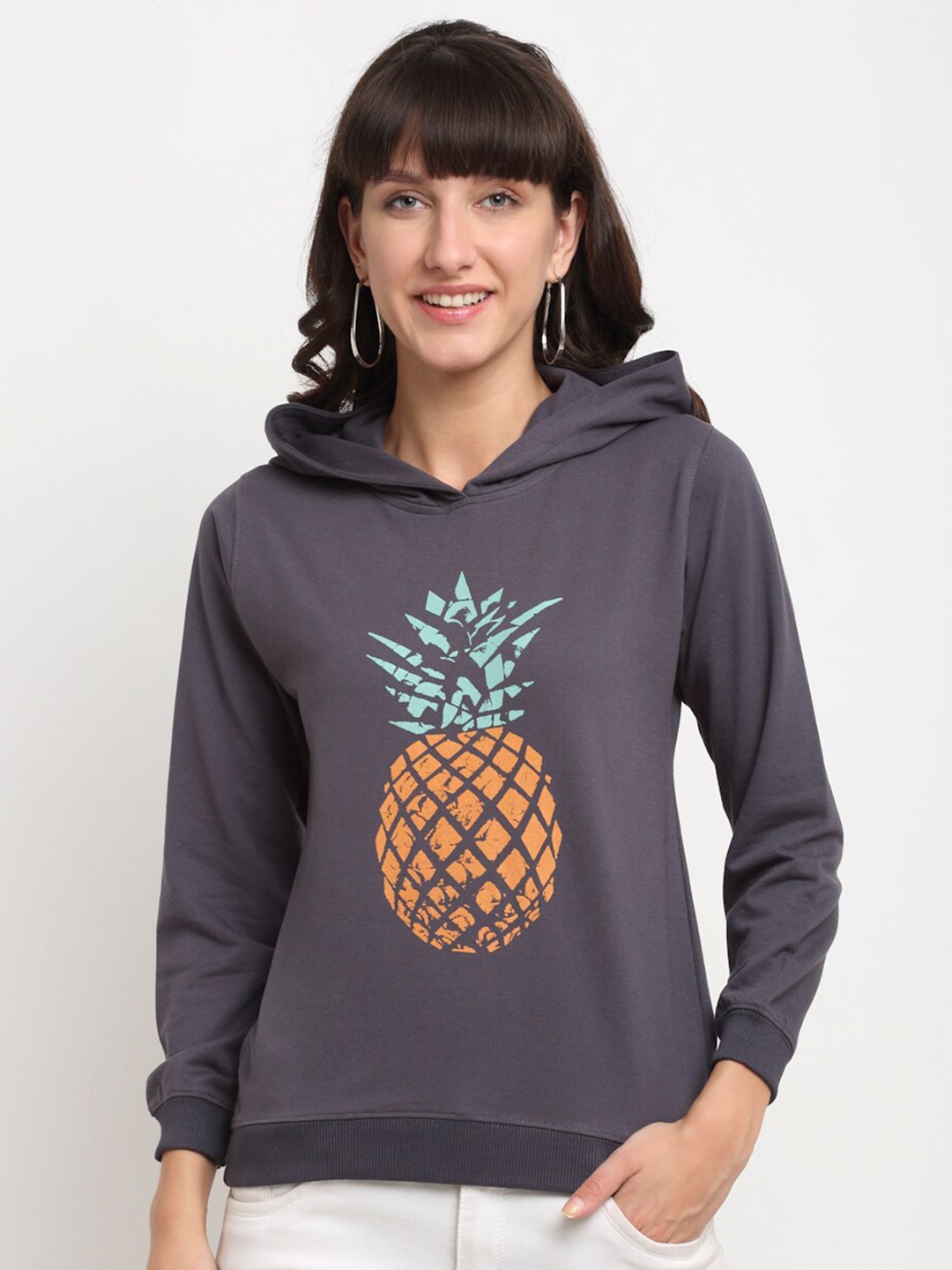 

ANTI CULTURE Women Grey Melange Printed Sweatshirt