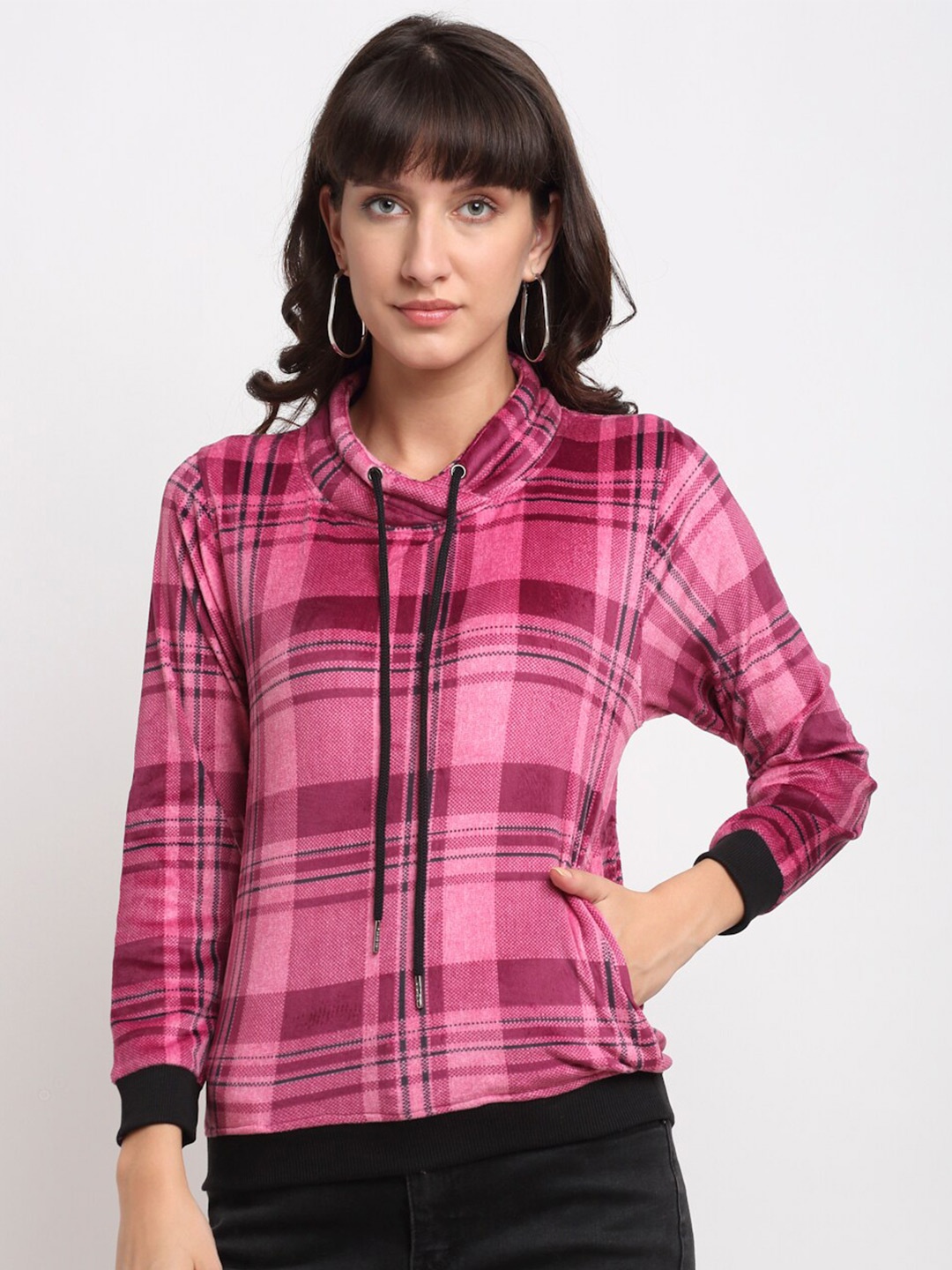 

ANTI CULTURE Women Purple & Pink Checked Sweatshirt