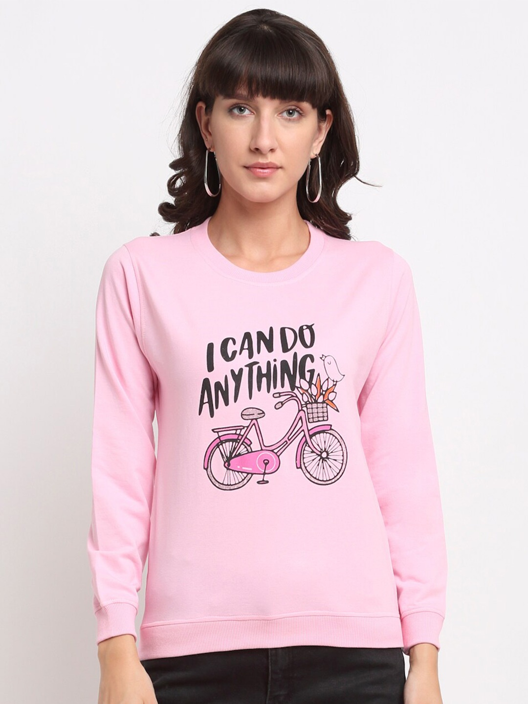 

ANTI CULTURE Women Pink Printed Cotton Sweatshirt