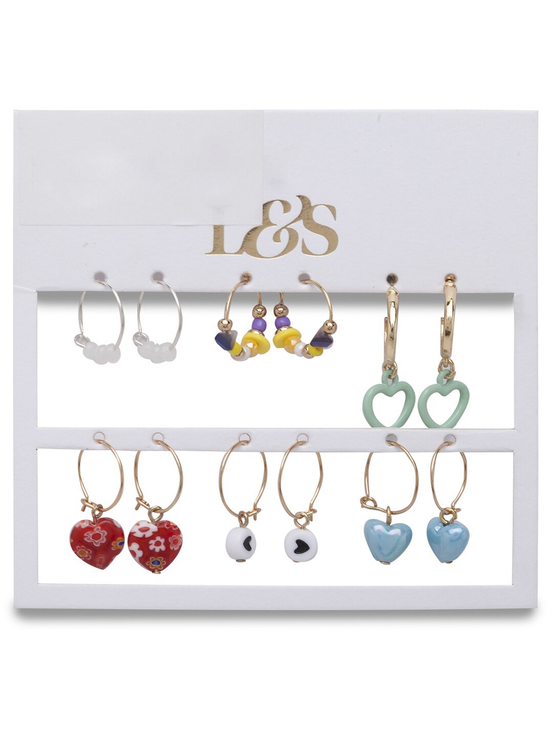 

Lilly & sparkle Set Of 6 Gold-Plated & Blue Contemporary Drop Earrings