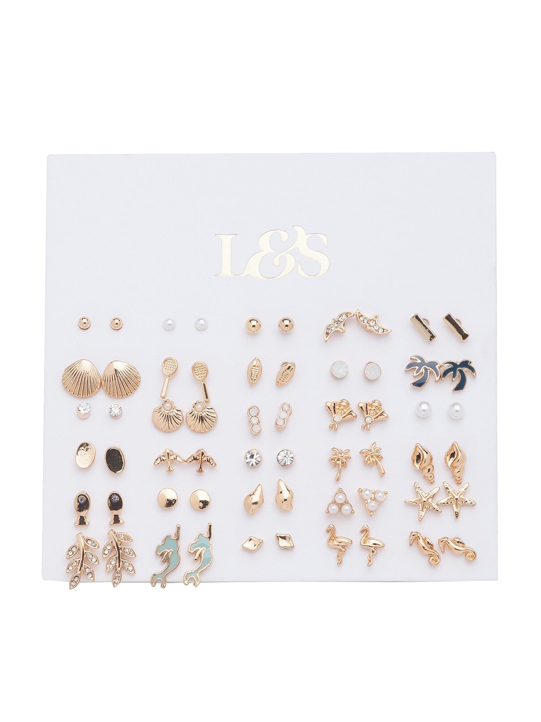 

Lilly & sparkle Gold-Toned Contemporary Studs Earrings Set Of 30