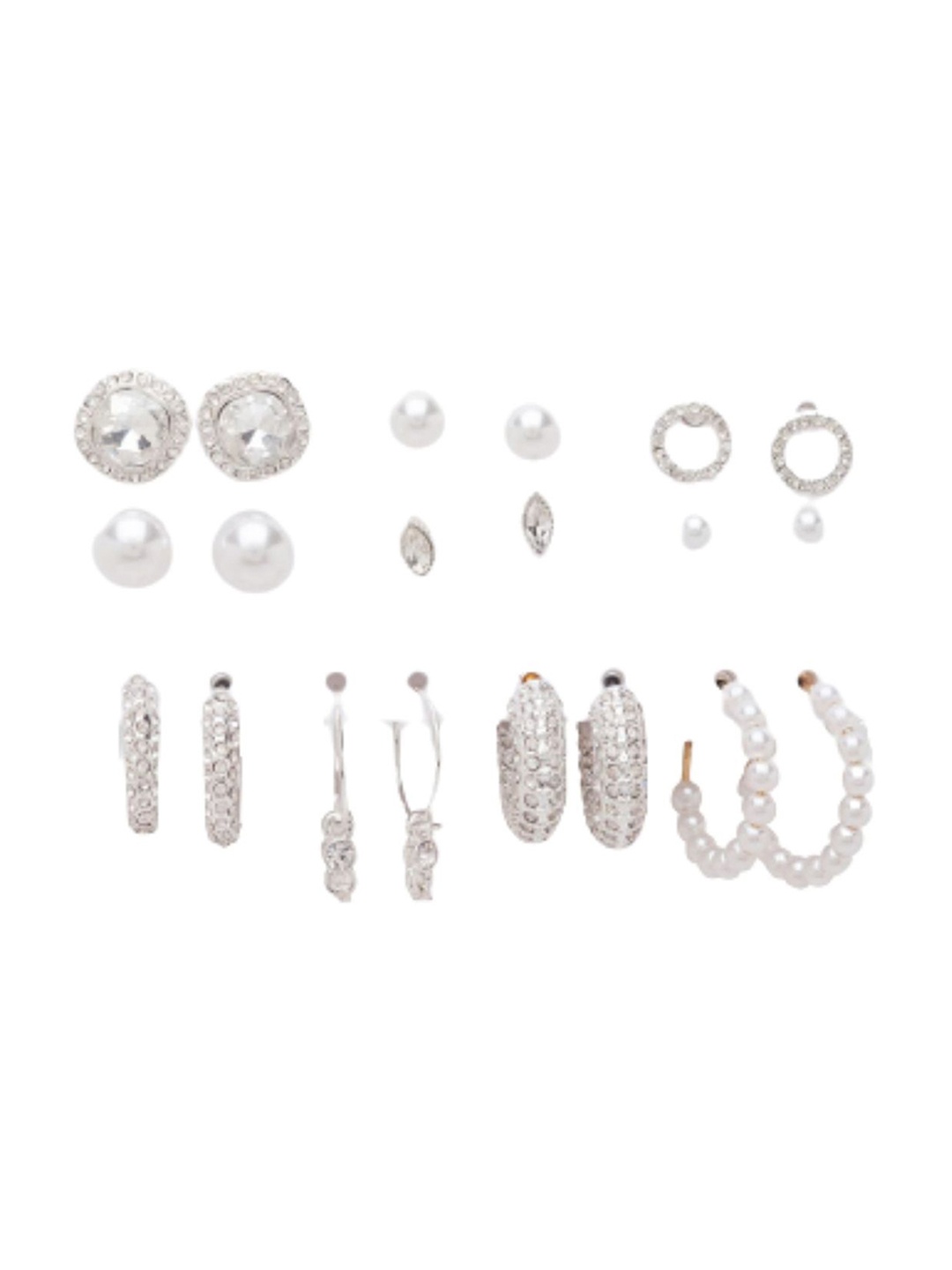 

Lilly & sparkle Set Of 10 Contemporary Studs Earrings, White