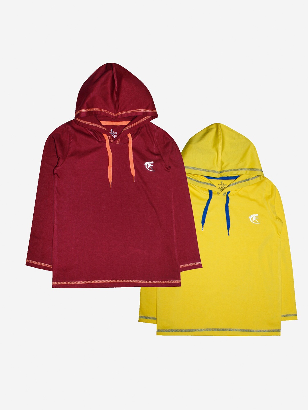 

KiddoPanti Boys Maroon & Yellow 2 Pure Cotton Hooded T-shirts