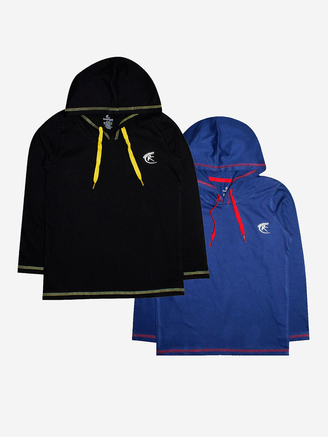 

KiddoPanti Boys Pack Of 2 Black & Blue Solid Pure Cotton T-shirts