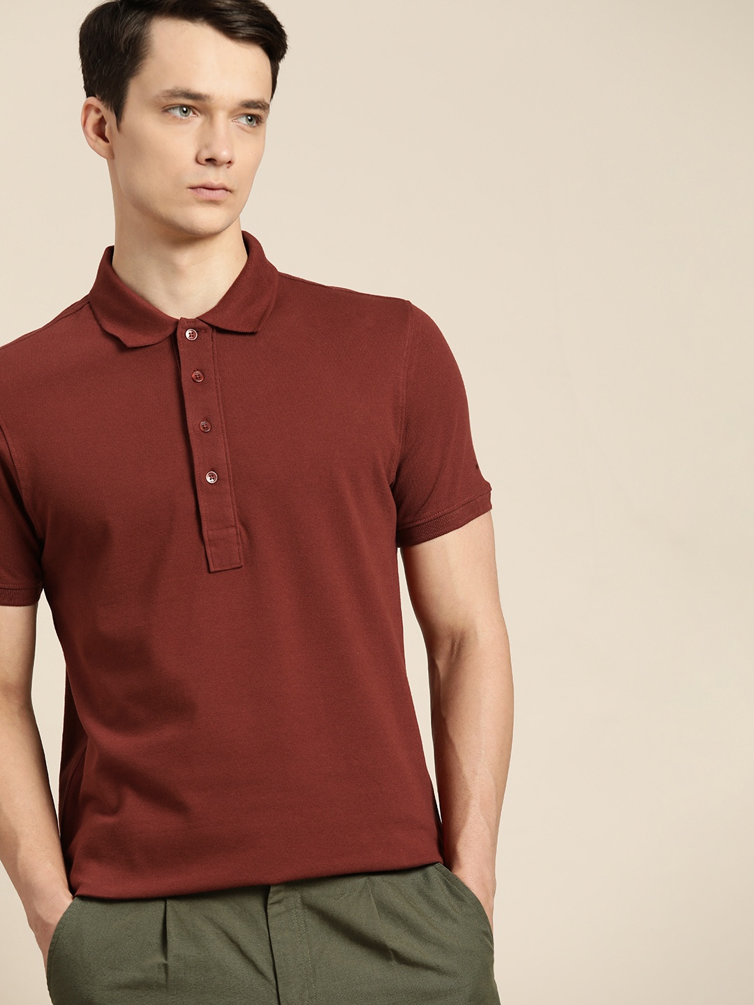 

ether Men Rust Brown Polo Collar T-shirt