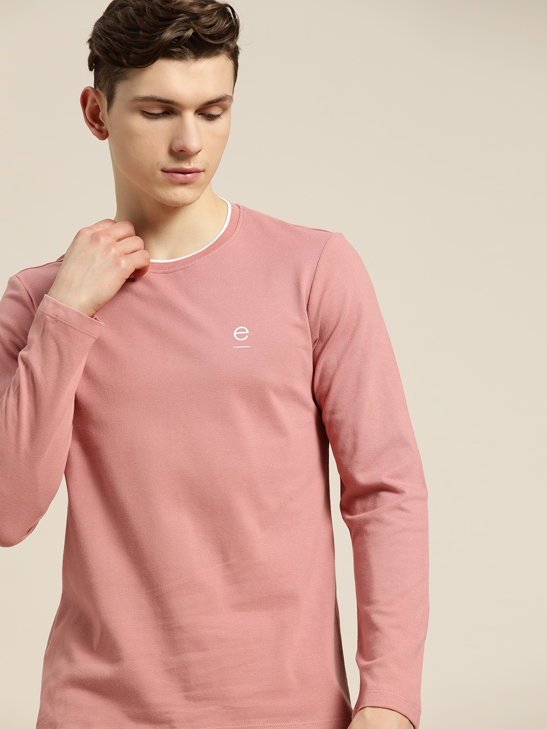 

ether Men Pink Brand Logo Pure Cotton T-shirt