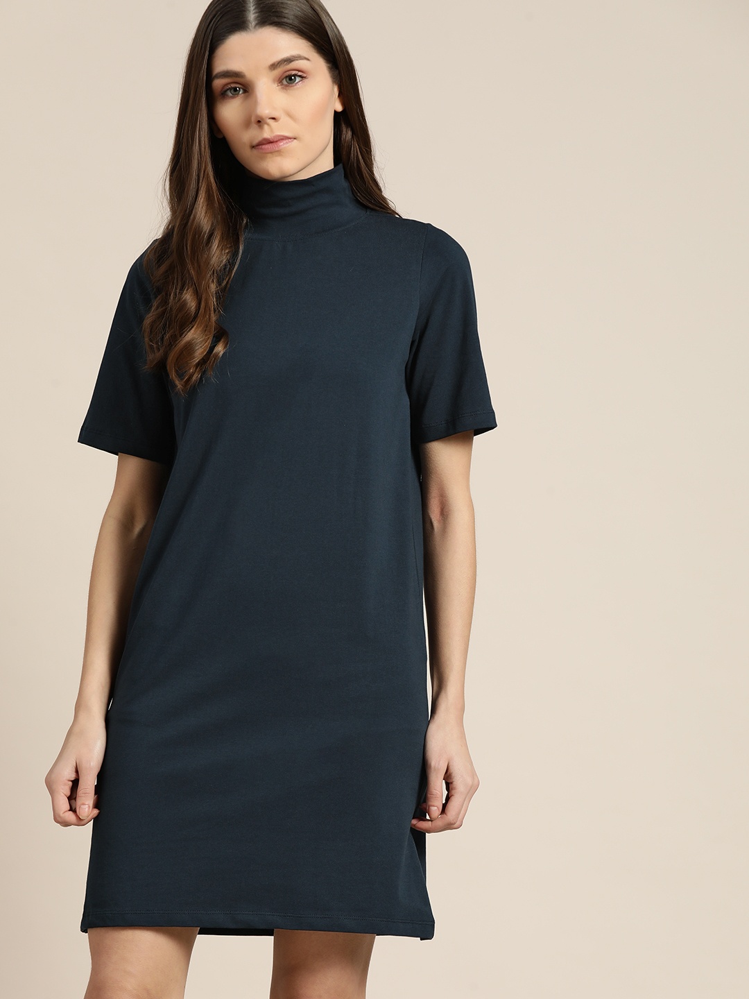 

ether Navy Blue Solid T-shirt Dress