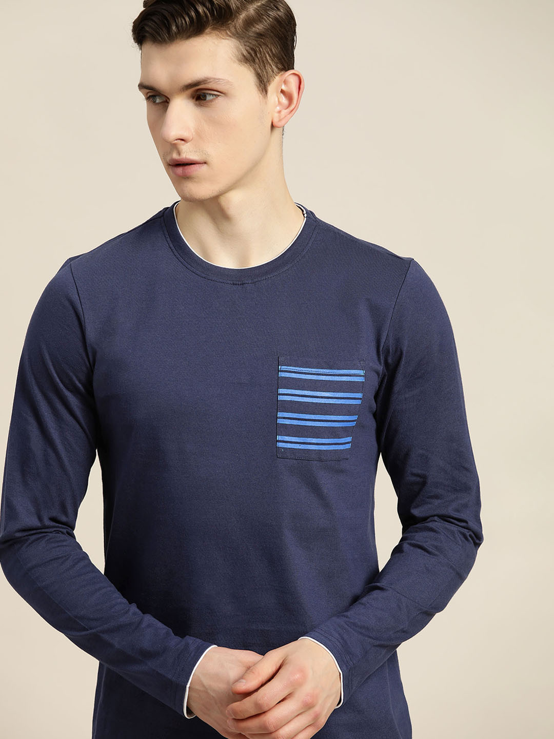 

ether Men Navy Blue Pure Cotton T-shirt