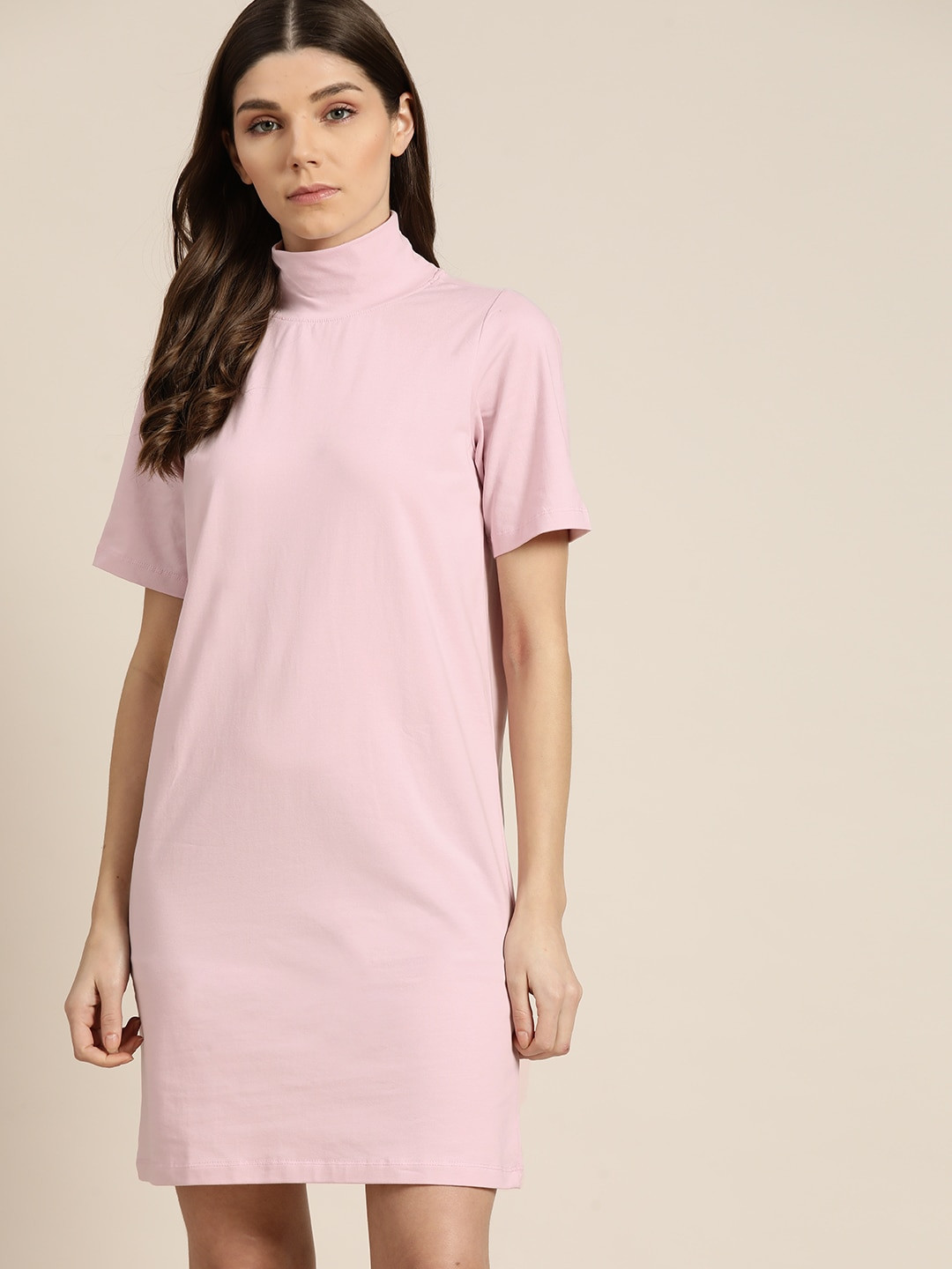 

ether Pink Solid T-shirt Dress