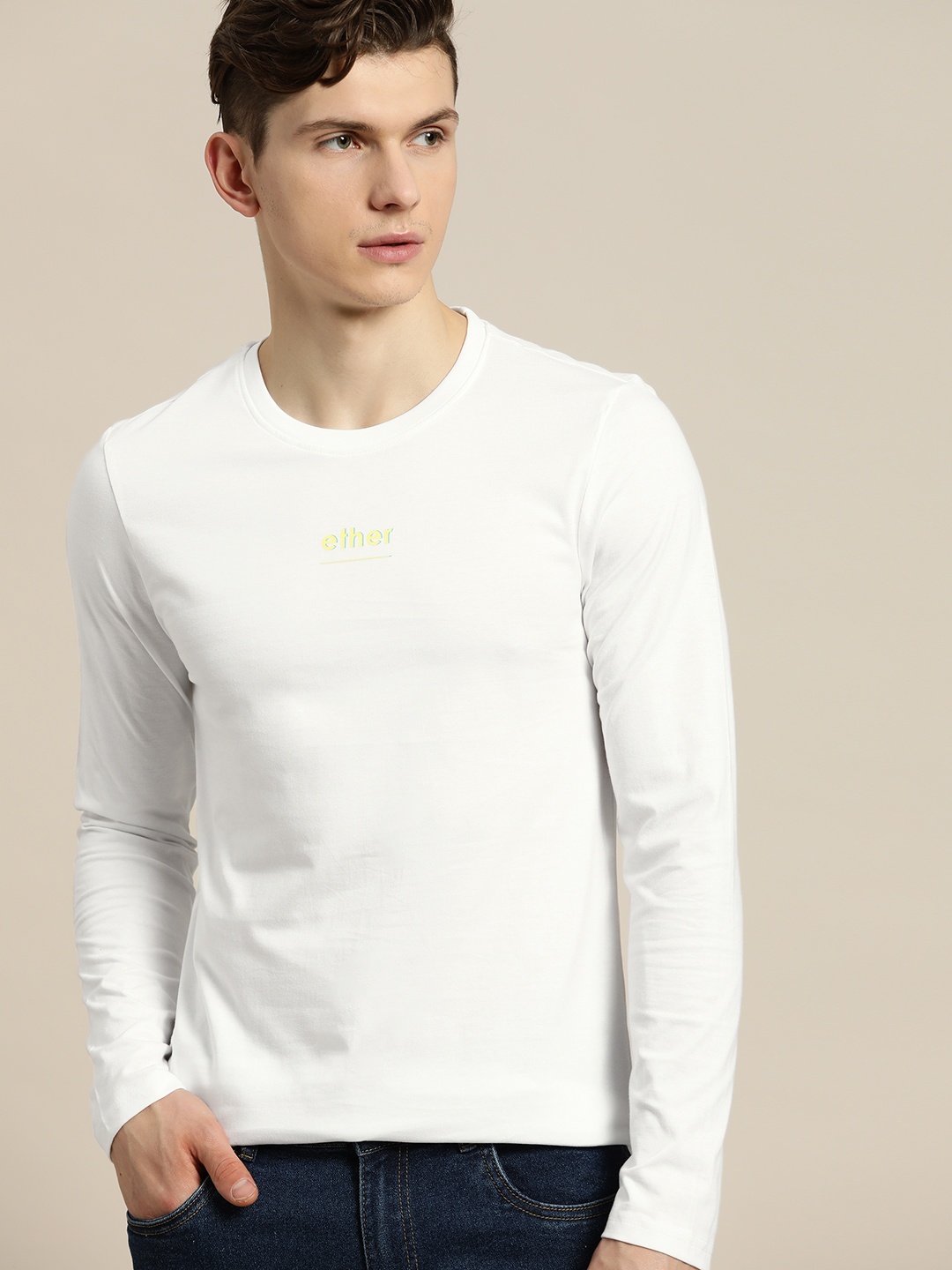 

ether Men White Brand Logo Pure Cotton T-shirt