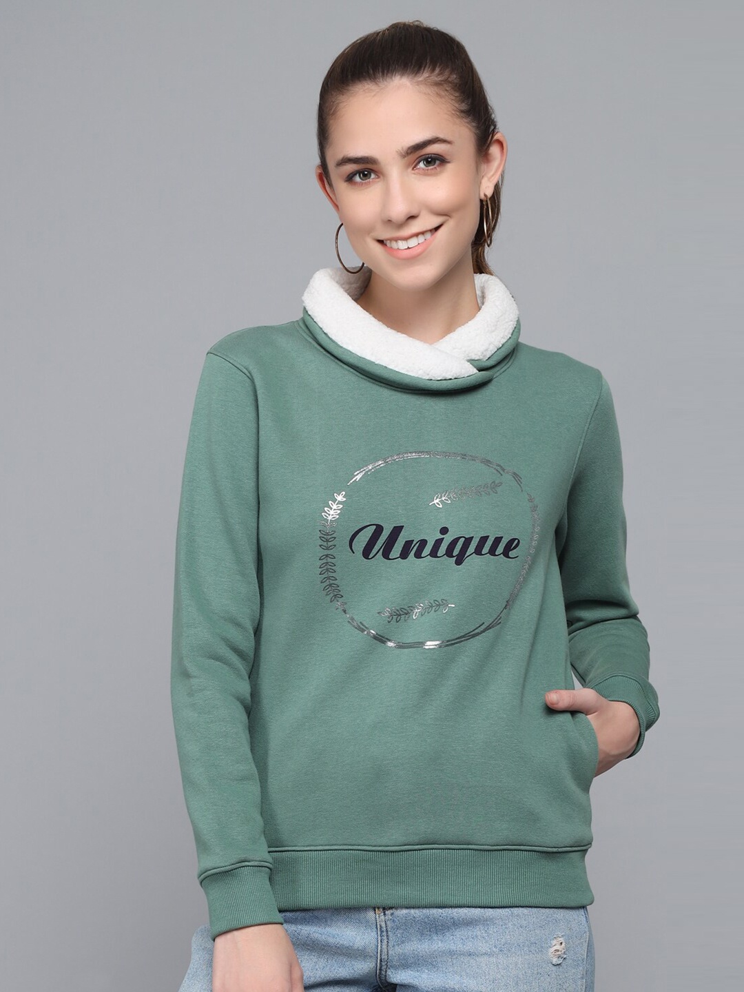 

ANTI CULTURE Women Lime Green & Black Printed Sweatshirt