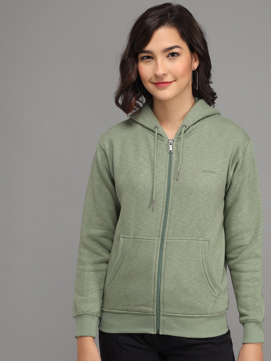 

ANTI CULTURE Women Green Hooded Sweatshirt