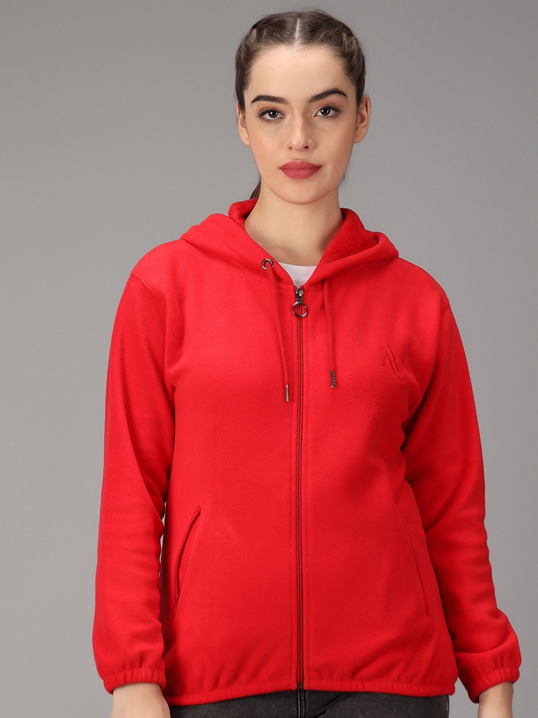 

ANTI CULTURE Women Red Cotton Hooded Sweatshirt