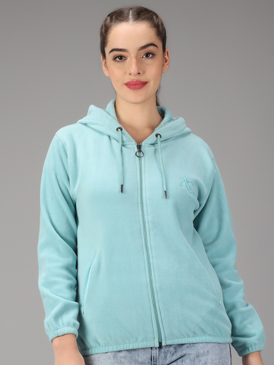 

ANTI CULTURE Women Blue Solid Hooded Sweatshirt