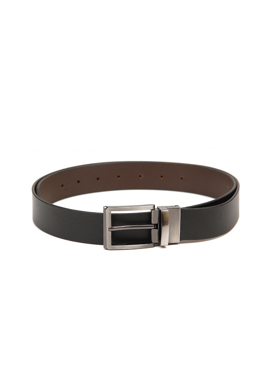 

Calvadoss Men Black Textured Leather Reversible Belt