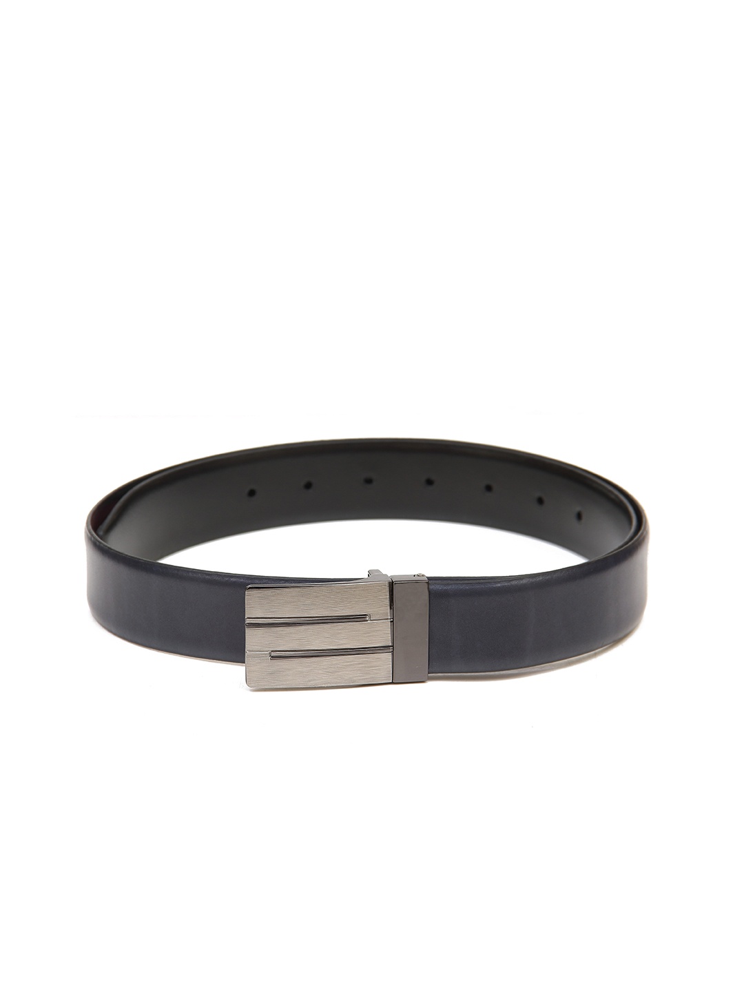 

Calvadoss Men Blue Textured Leather Reversible Belt