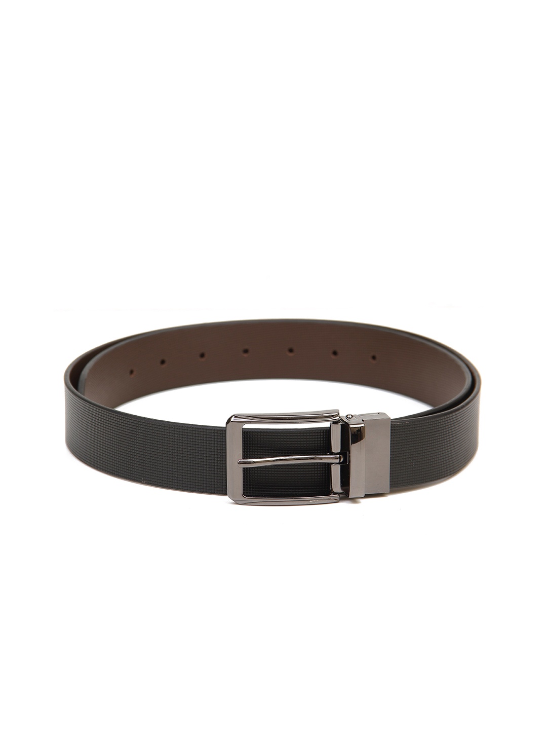 

Calvadoss Men Black Textured Leather Reversible Belt