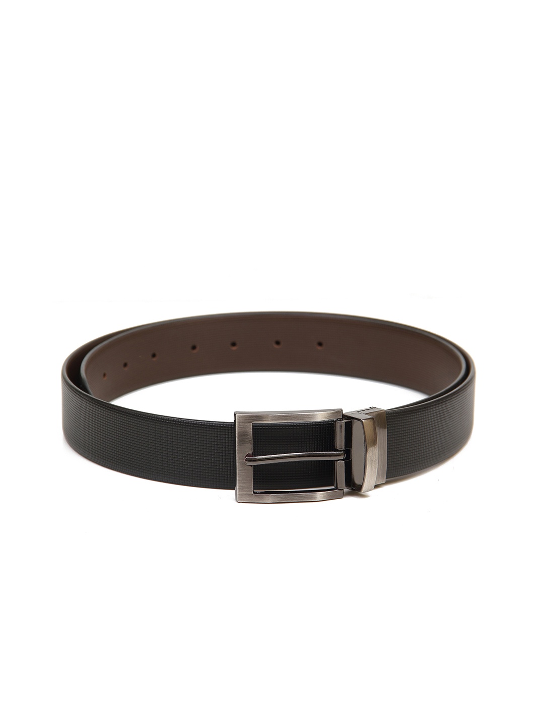 

Calvadoss Men Black Textured Leather Reversible Belt