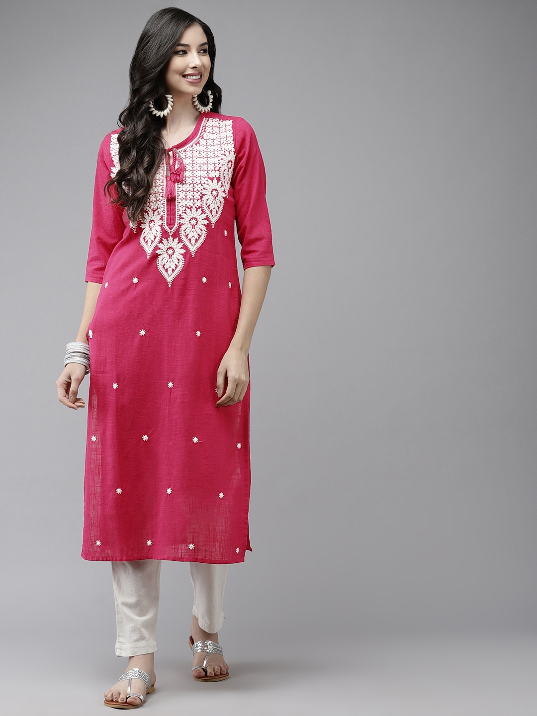 

Ishin Women Pink Floral Embroidered Floral Kurta