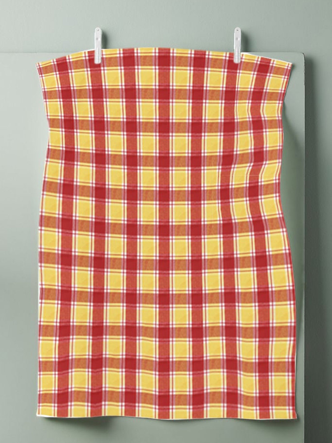 

Lushomes Set Of 2 Yellow & Red Checked Cotton Apron With Kitchen Towel