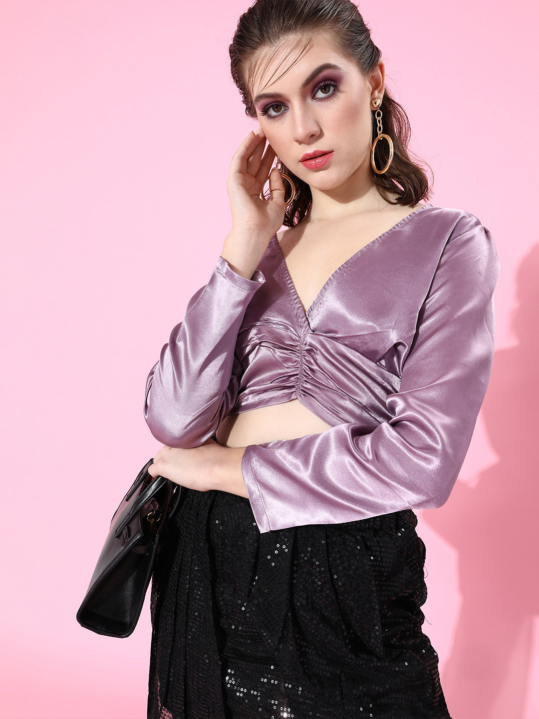

SCORPIUS Women Charming Purple Solid Cropped Top