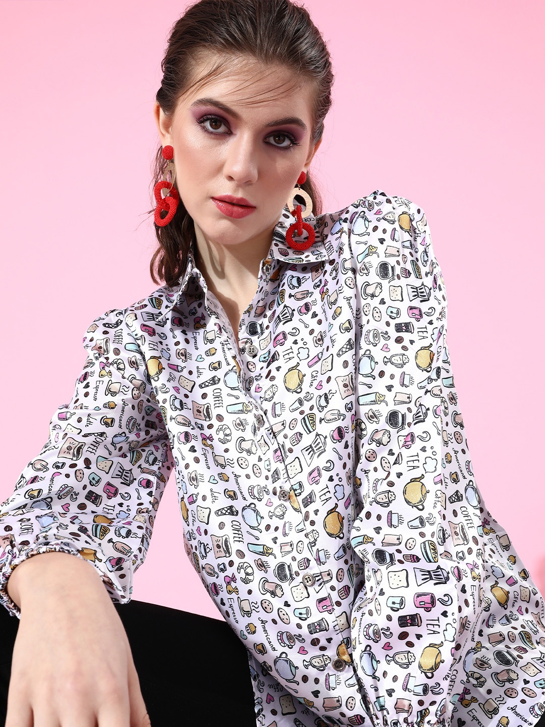 

SCORPIUS Women Classic White Conversational Satin Shirt