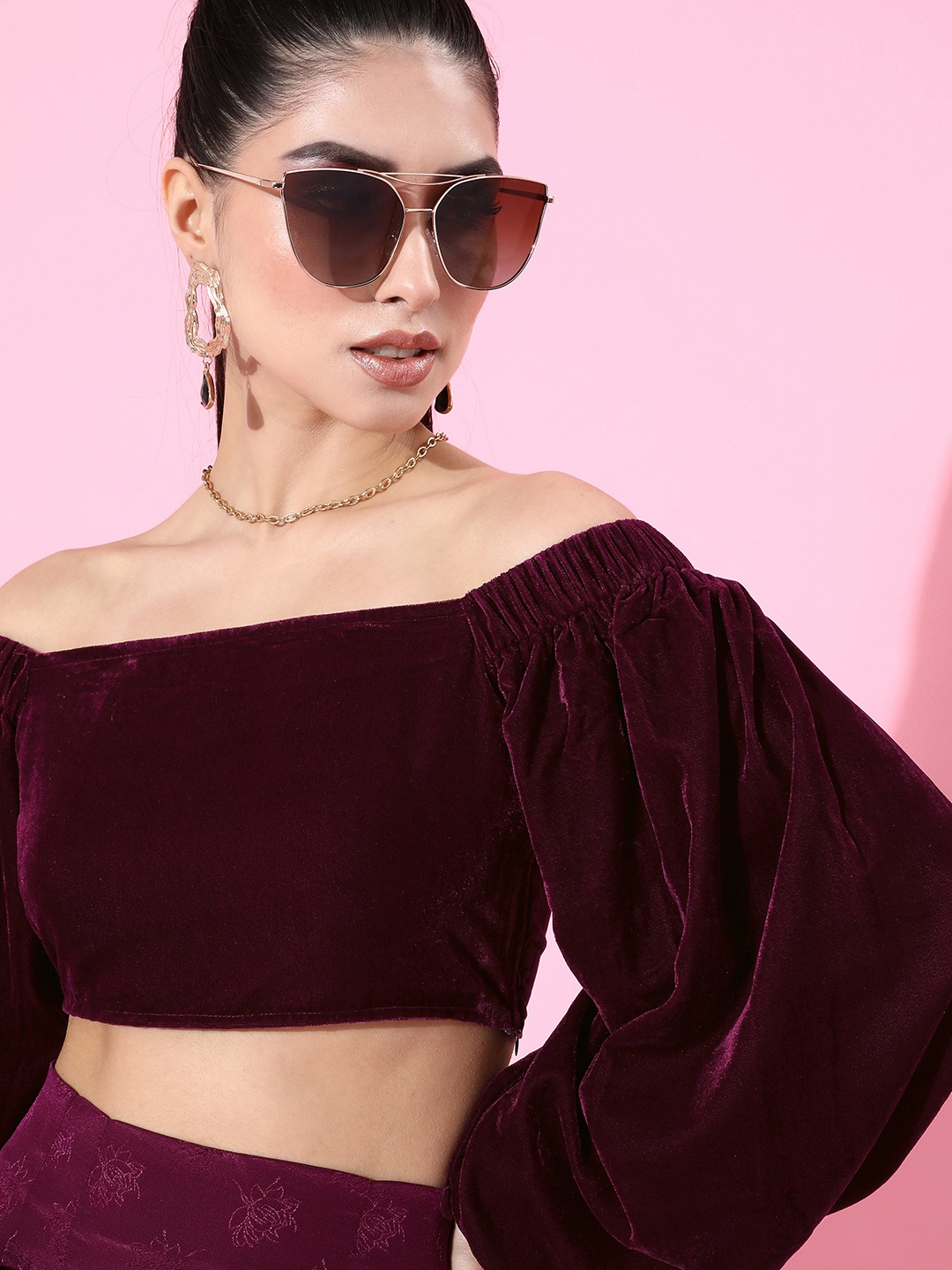 

SCORPIUS Women Charming Maroon Solid Bardot Top