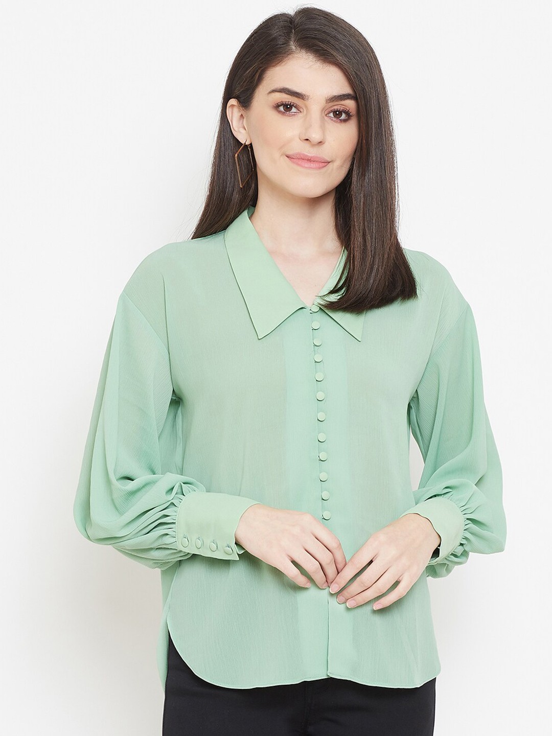 

Madame Women Green Opaque Casual Shirt
