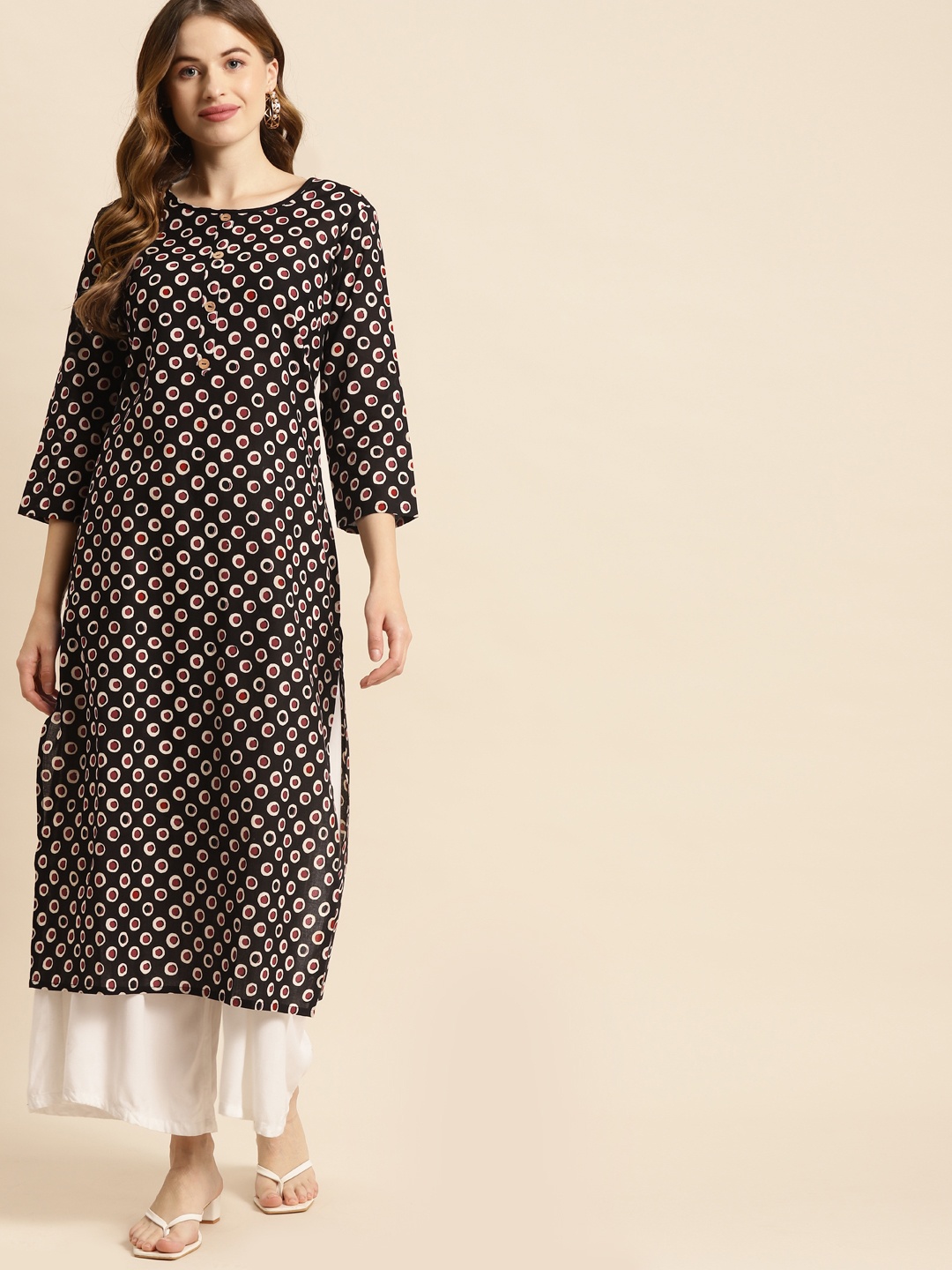 

Prakrti Women Black & White Pure Cotton Geometric Print Kurta