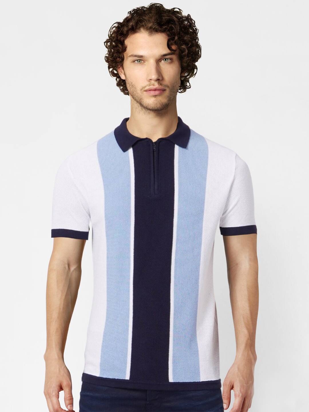 

Jack & Jones Men Multicoloured Striped Polo Collar Pockets T-shirt, Multi