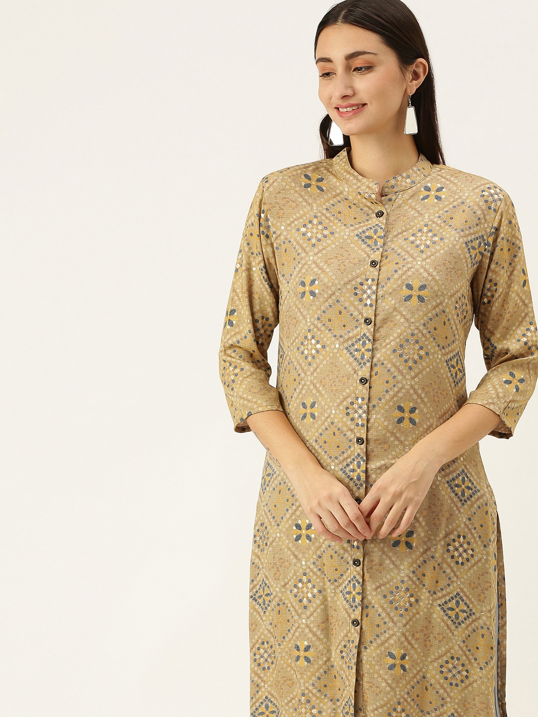 

SWAGG INDIA Women Brown Ethnic Motifs Foil Printed Kurta