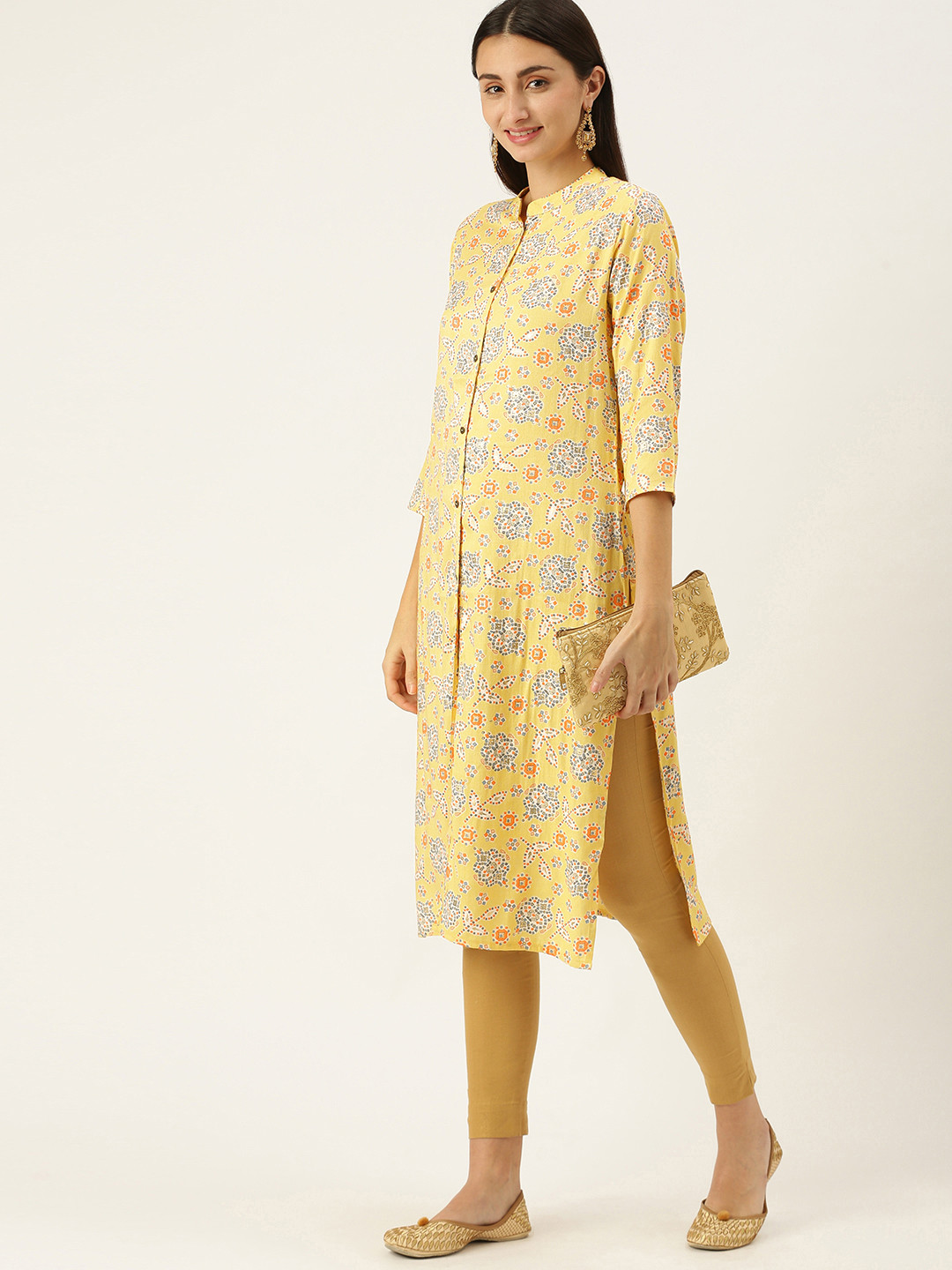 

SWAGG INDIA Women Yellow Ethnic Motifs Foil Printed Kurta